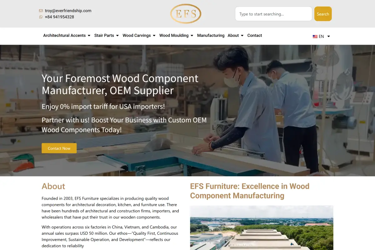 EFS Woodcrafts 官网首页截图
